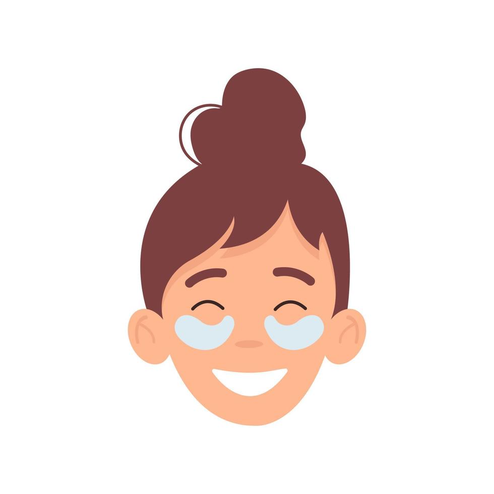 Cute young woman taking care of herself. Moisturizing patches under the eyes. Skin care concept. vector