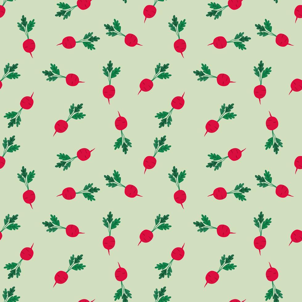 Hand drawn radish seamless pattern. Radish with leaves backdrop. vector