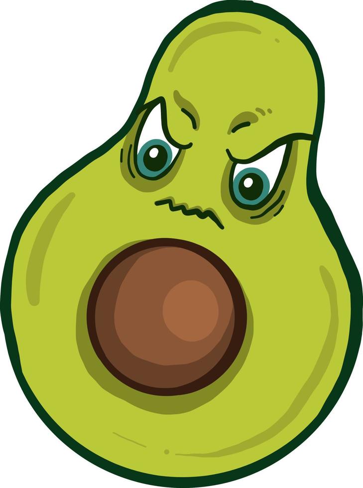 Little angry avocado, illustration, vector on white background.