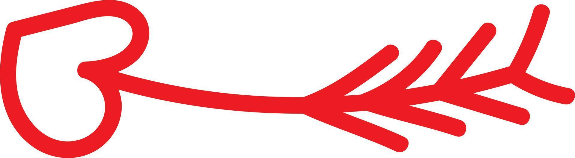 Red arrow with a heart shapped pointer , illustration, vector on white background.