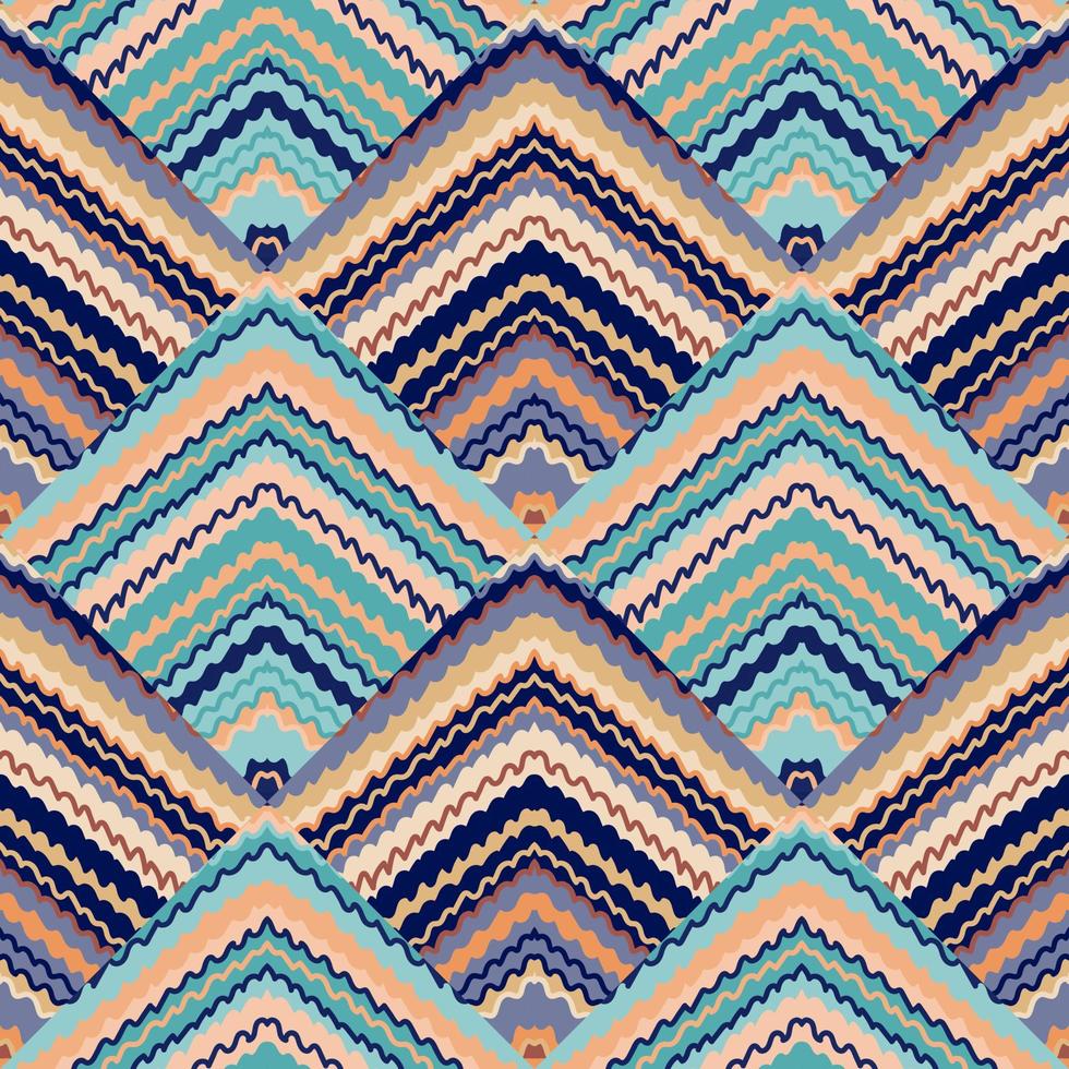Hand drawn sketch lines endless wallpaper in doodle style. Decorative wave ethnic background. Abstract zig zag striped seamless pattern. vector