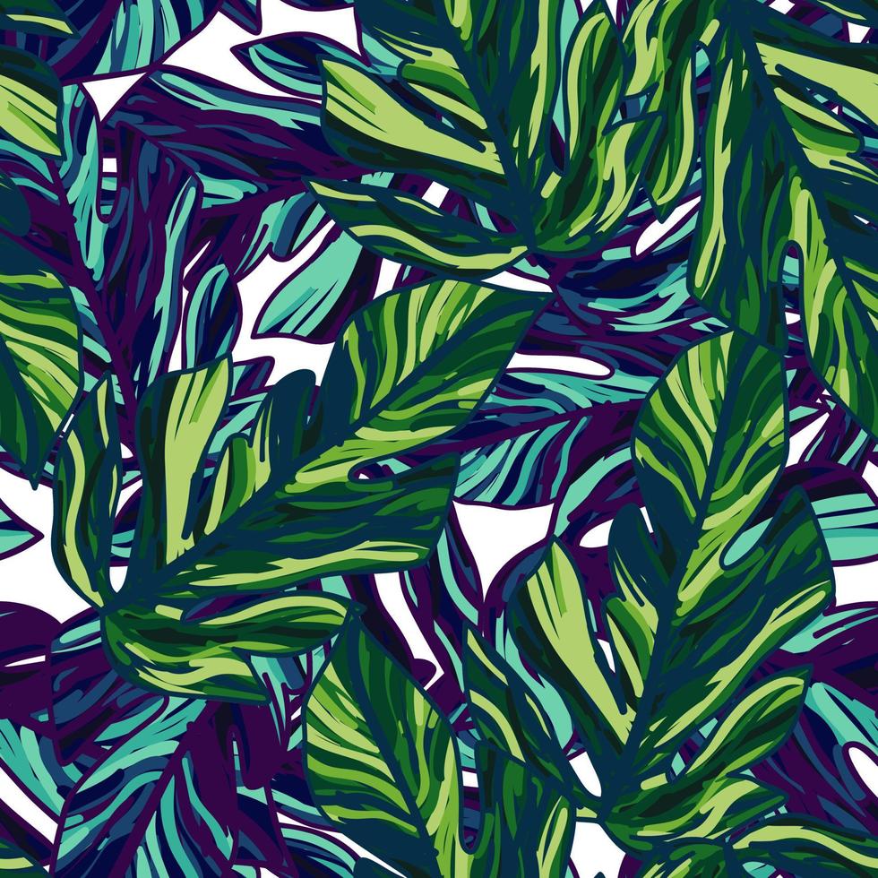 hojas tropicales creativas de patrones sin fisuras en el estilo de dibujo. fondo floral sin fin de hoja de palma. vector