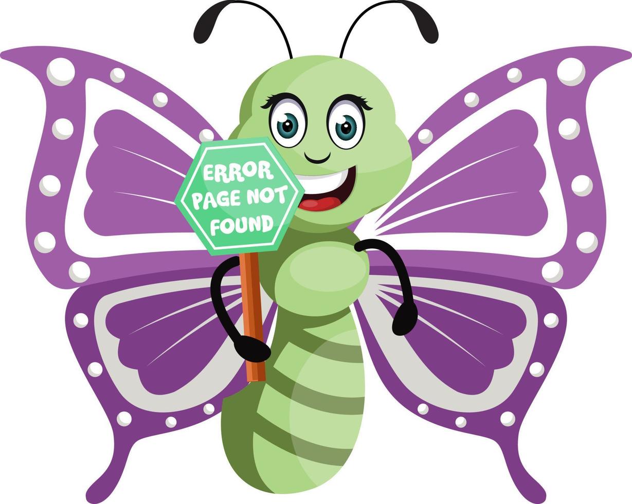 Butterfly with sign, illustration, vector on white background.