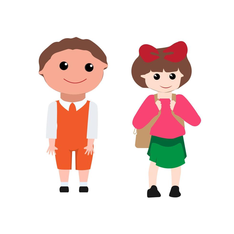 lindos niños felices. Ilustración de vector mínimo de estilo de diseño plano. niños con mochilas. conjunto de personajes de adolescentes de niños en edad preescolar en diferentes poses, ropa, ropa. modelos de moda infantil.