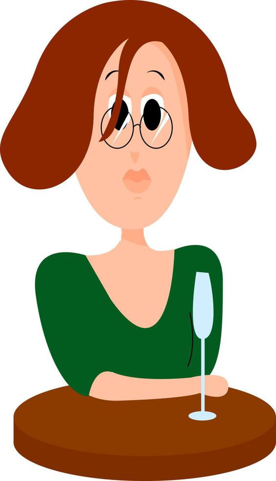 Girl at the table, illustration, vector on white background.