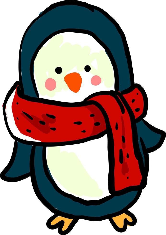 Penguin with scarf, illustration, vector on white background.