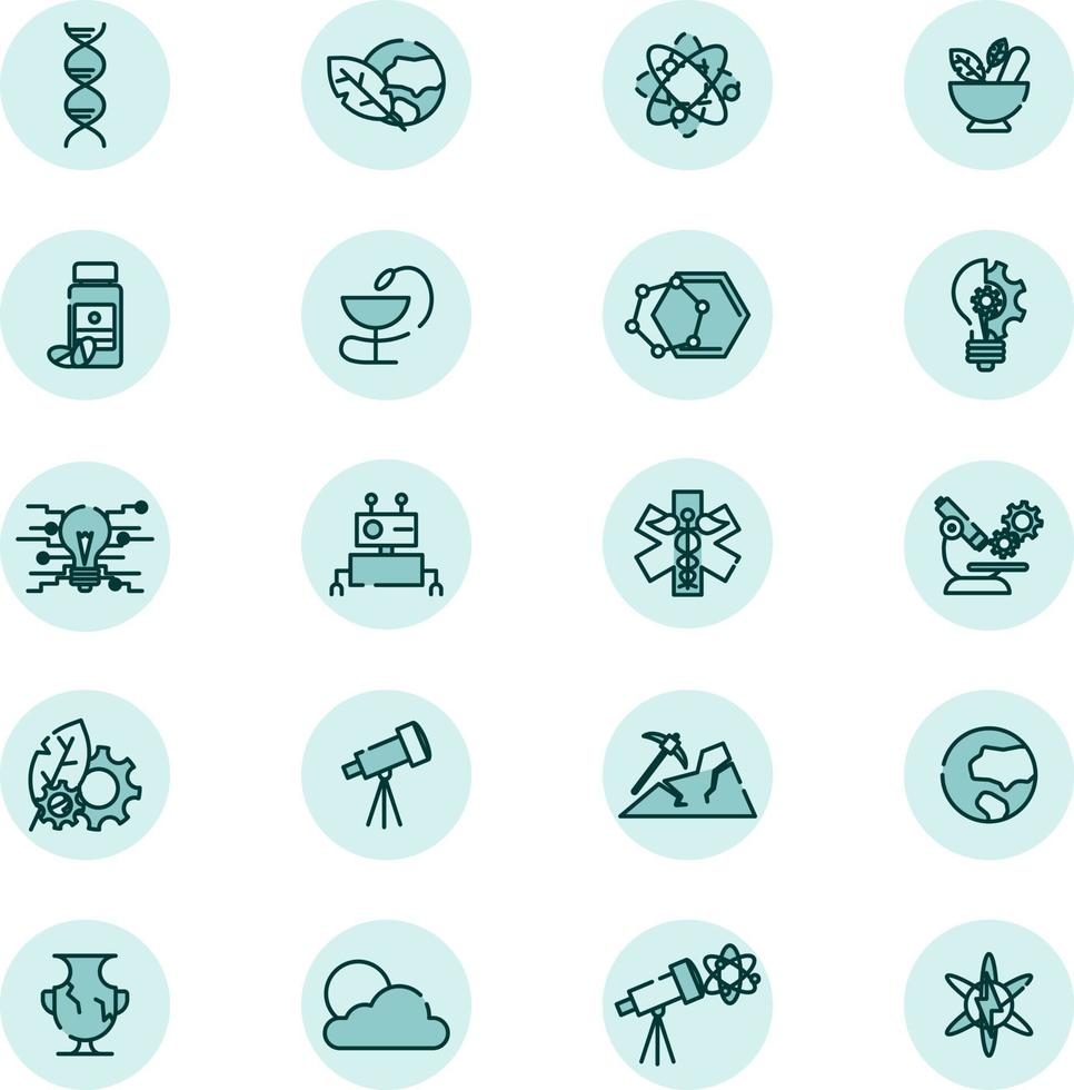 Science icon set, illustration, vector on a white background.