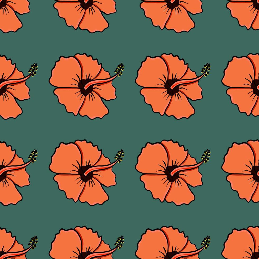 Orange hibiscus pattern , illustration, vector on white background