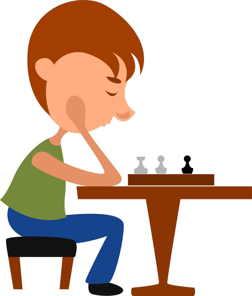 Young chess player, illustration, vector on white background