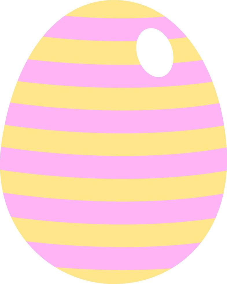 Yellow easter egg with pink stripes, illustration, vector on a white background.