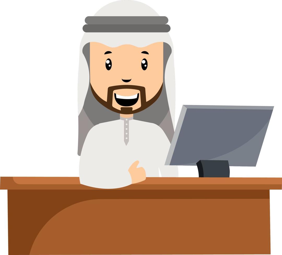 Arab at the office, illustration, vector on white background.