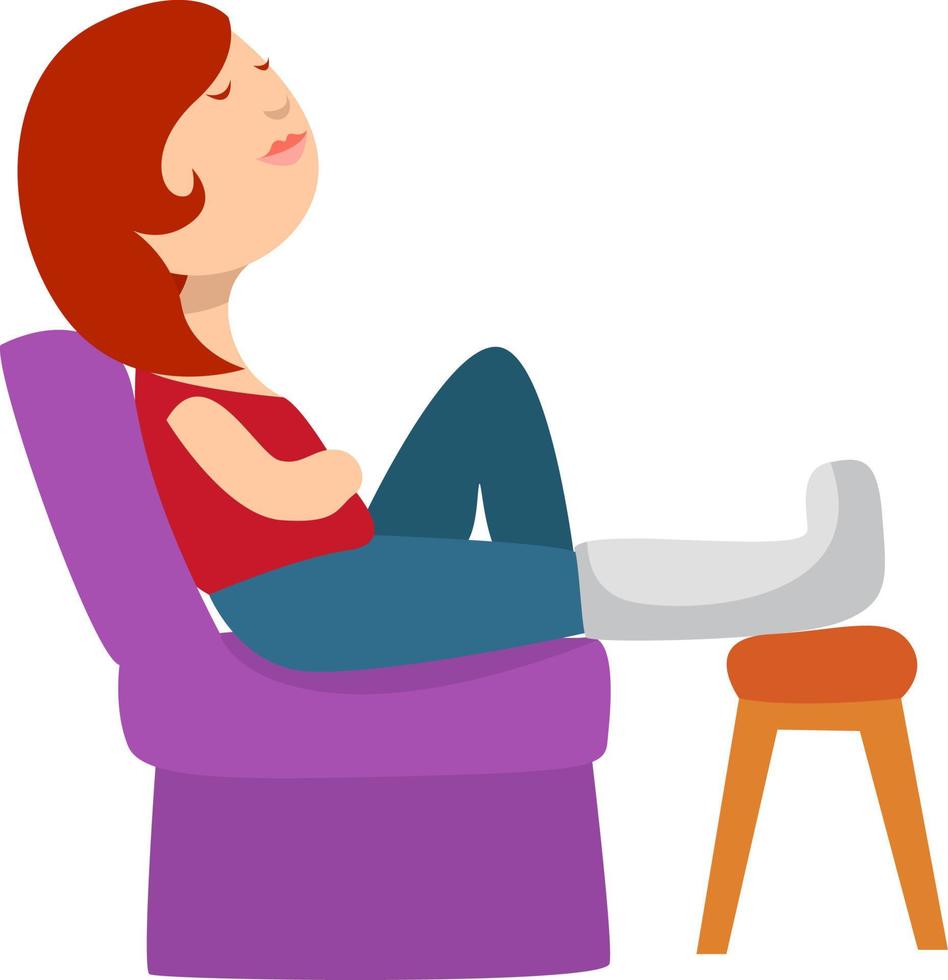 Girl with broken leg , illustration, vector on white background