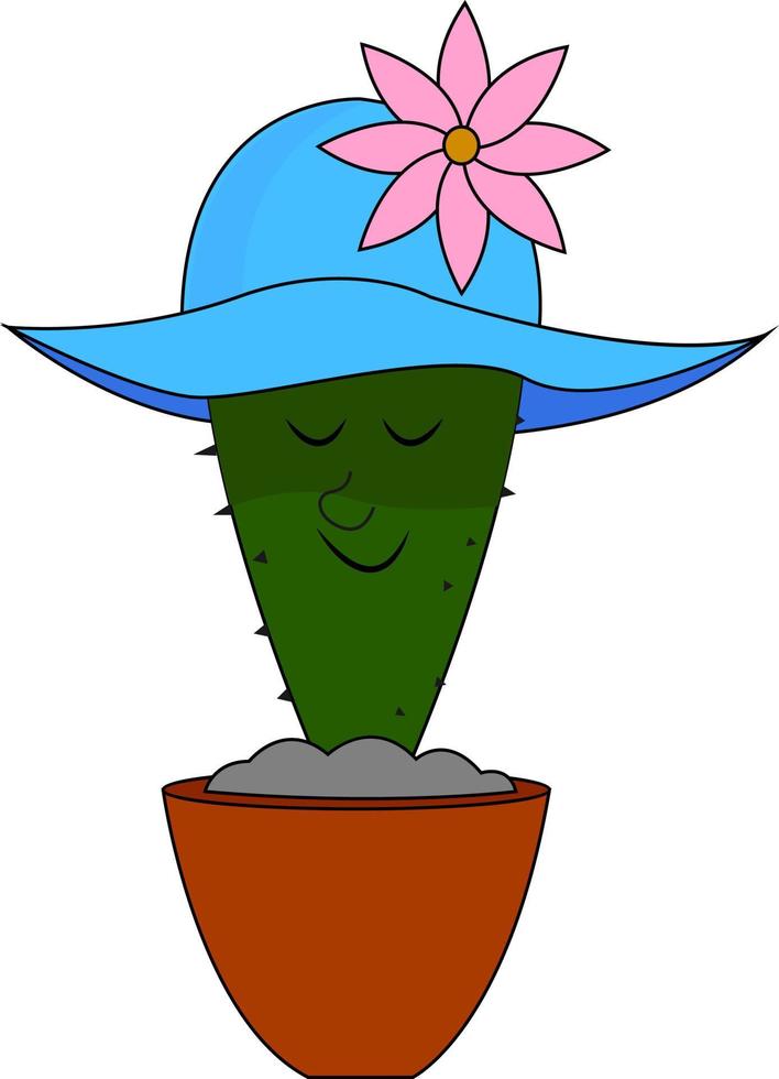 cactus con sombrero azul, ilustración, vector sobre fondo blanco.