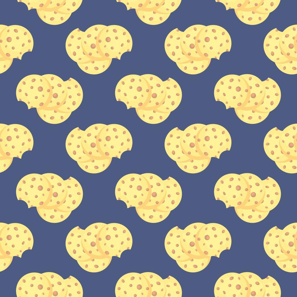 Yellow cookies , seamless pattern on a blue background. vector