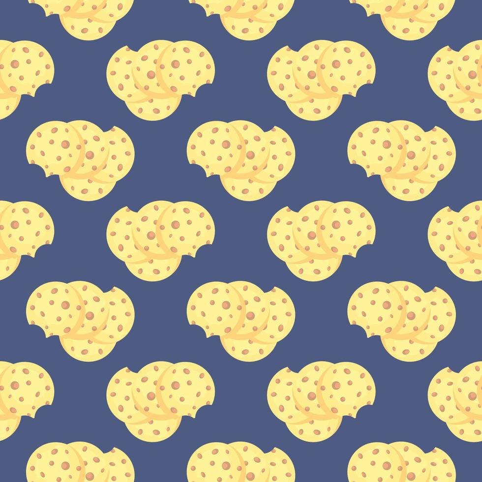 Yellow cookies , seamless pattern on a blue background. vector