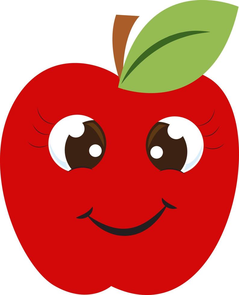 Happy red apple, illustration, vector on white background.