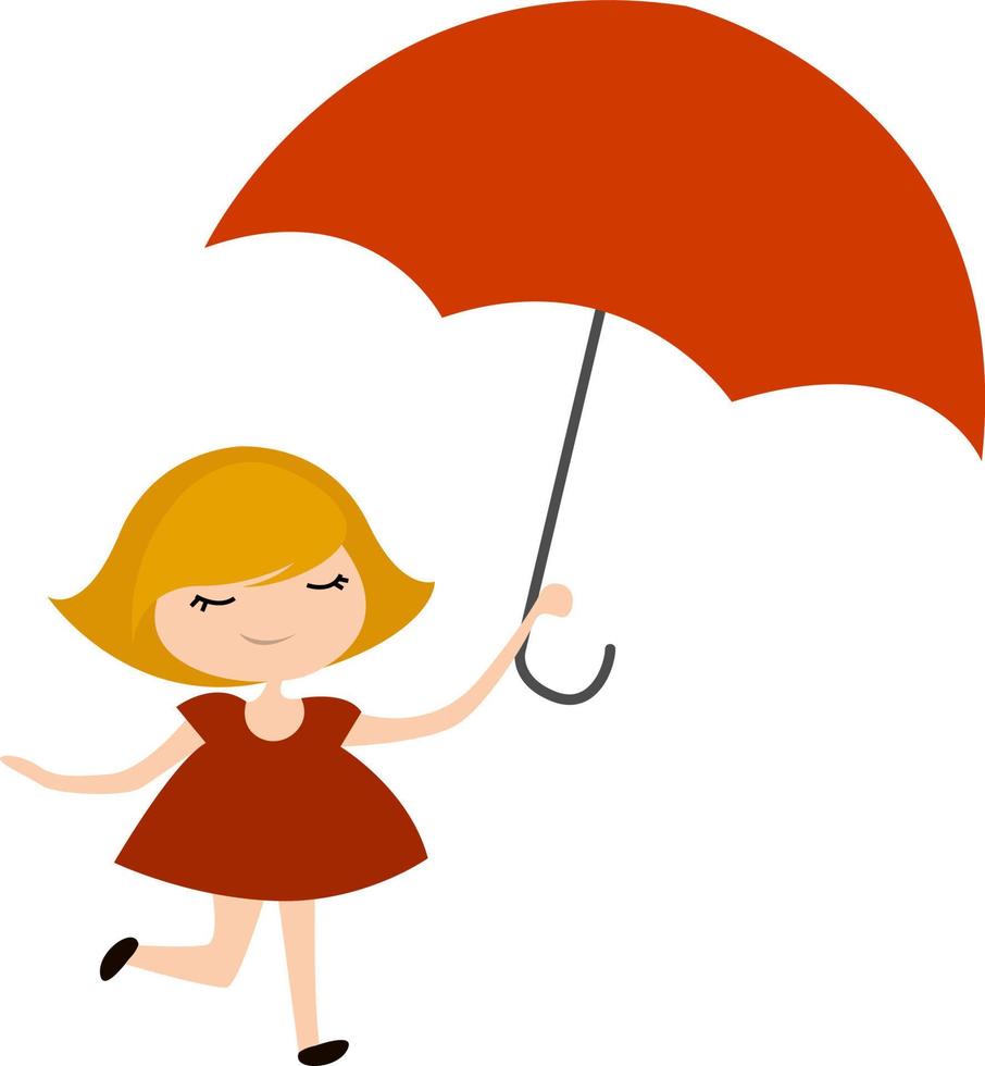 Dancing girl on rain, illustration, vector on white background.