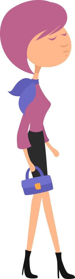 Girl with a little bag, illustration, vector on a white background.