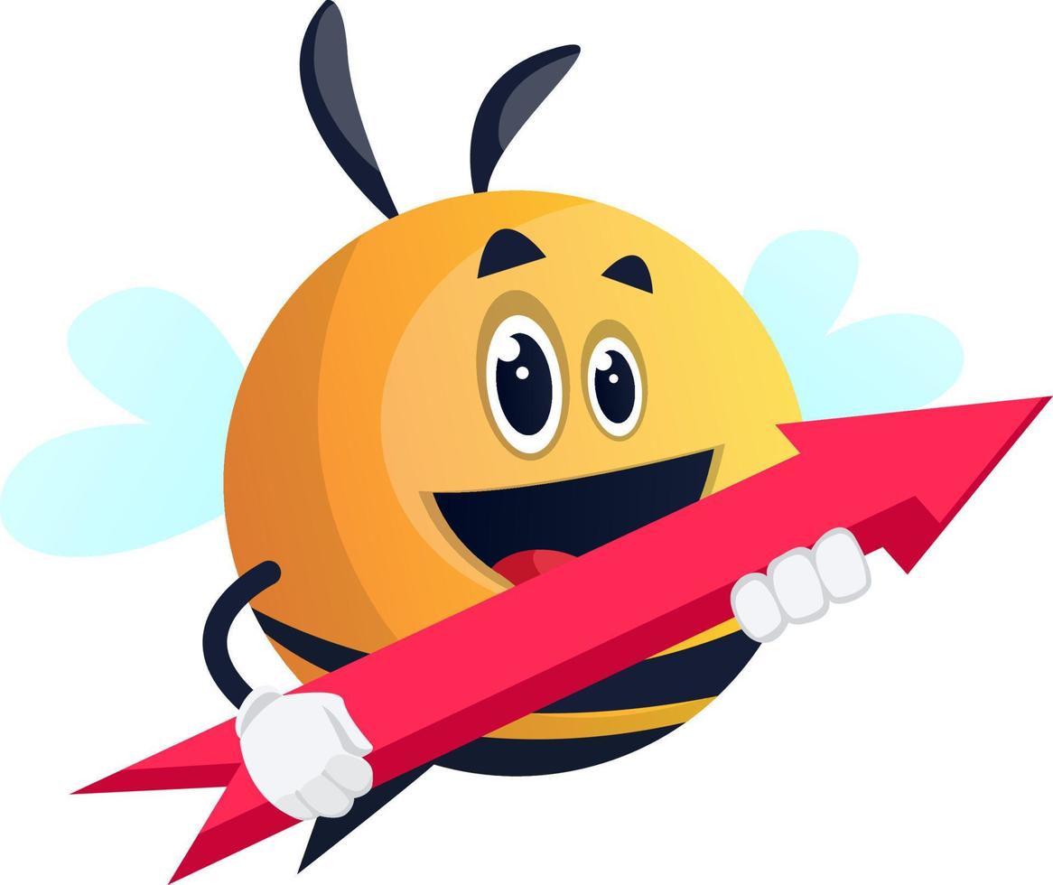 Bee holding an arrow, illustration, vector on white background.