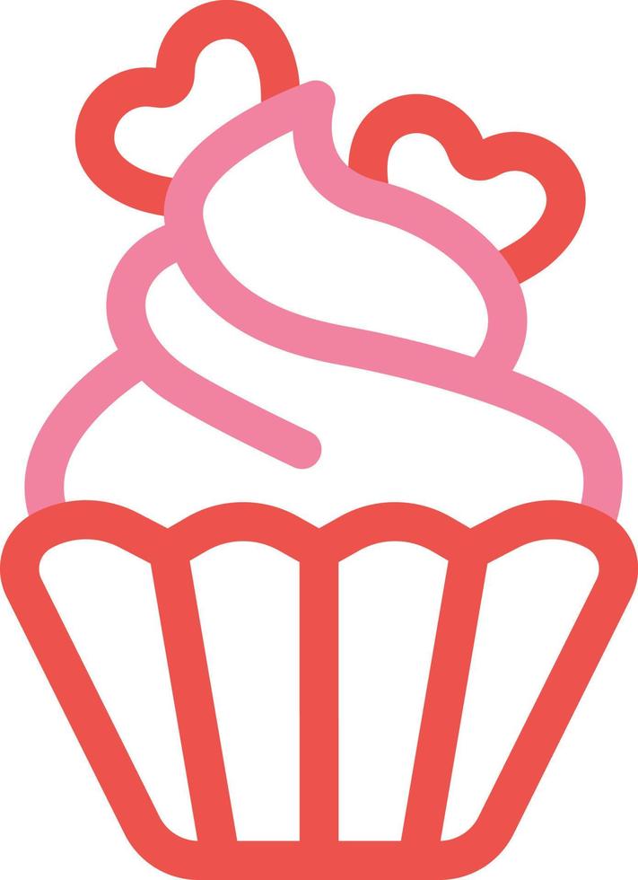 Red cupcake with little hearts, illustration, vector on a white background.