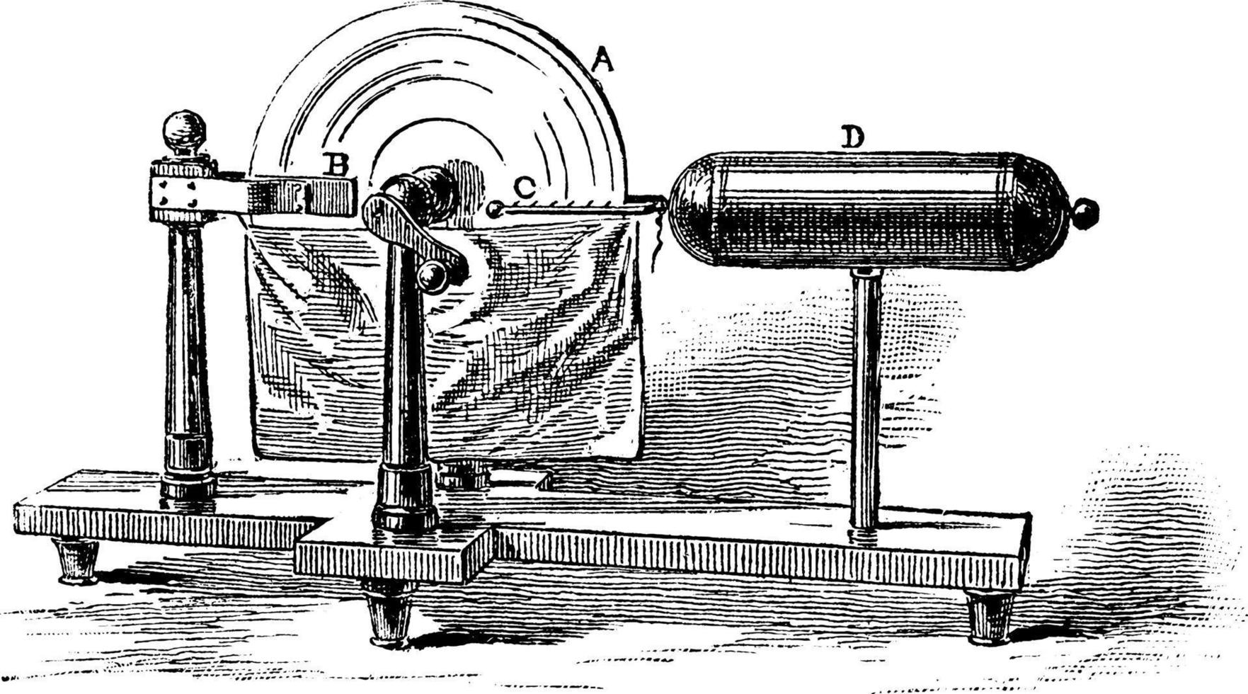 Frictional Electric Machine, vintage illustration. vector