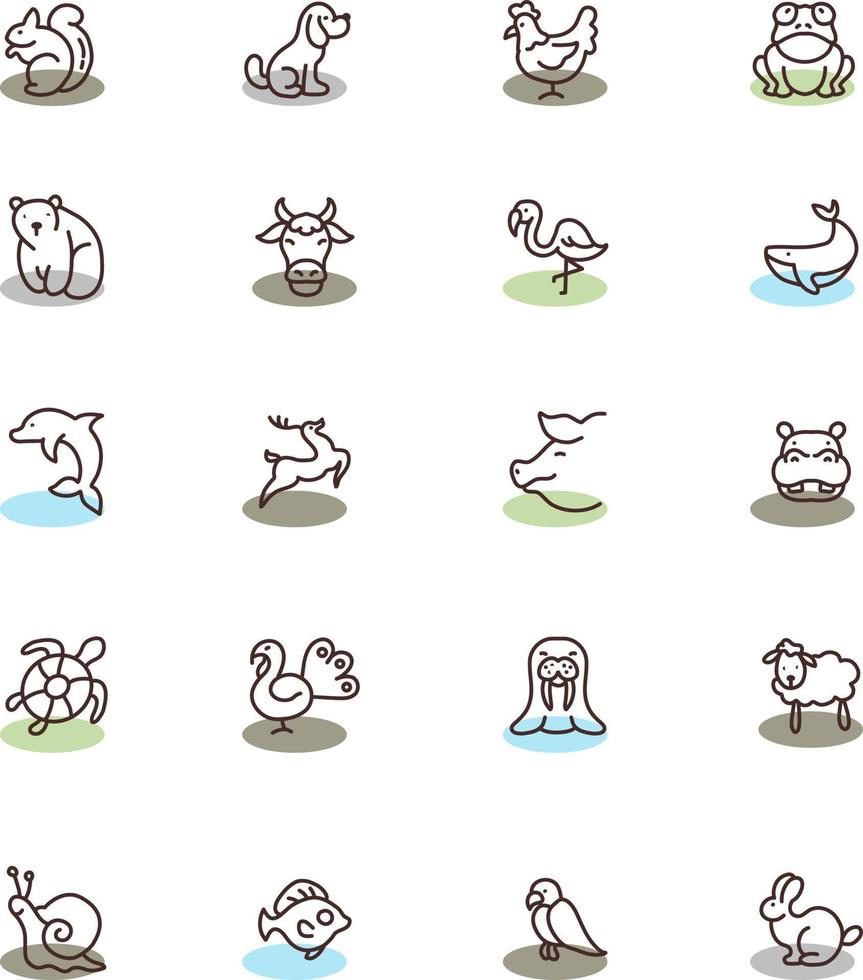 Brown wild and domesticated animals, illustration, vector on a white background.