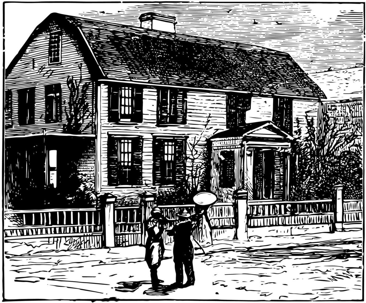 Bishop Seabury's House, Springfield, CT vintage illustration. vector