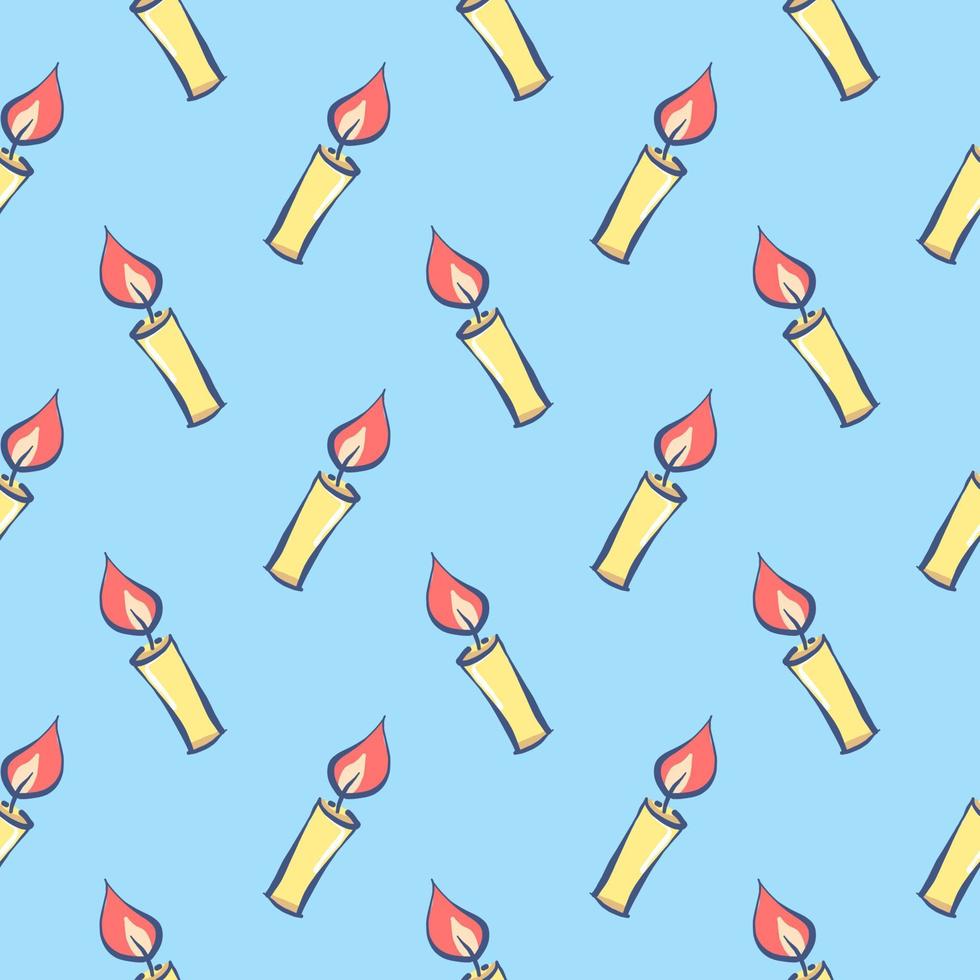 Burning candle , seamless pattern on a light blue background. vector