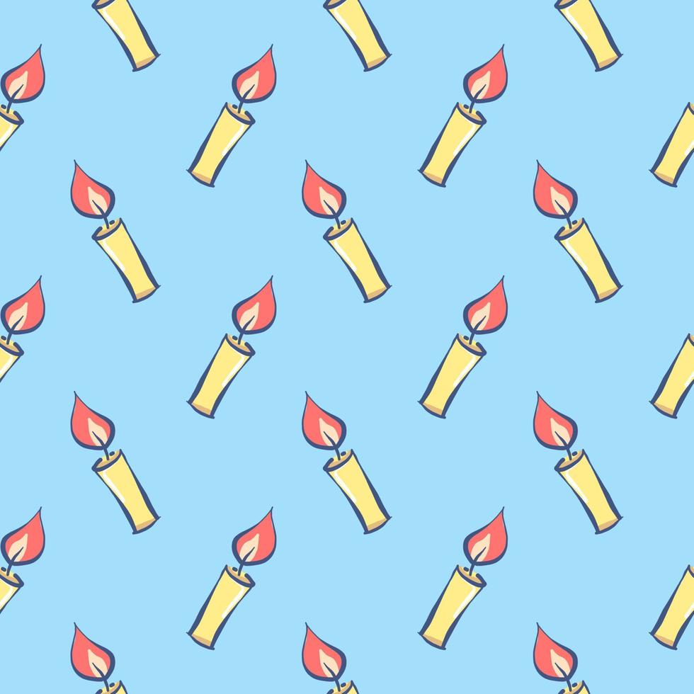 Burning candle , seamless pattern on a light blue background. vector