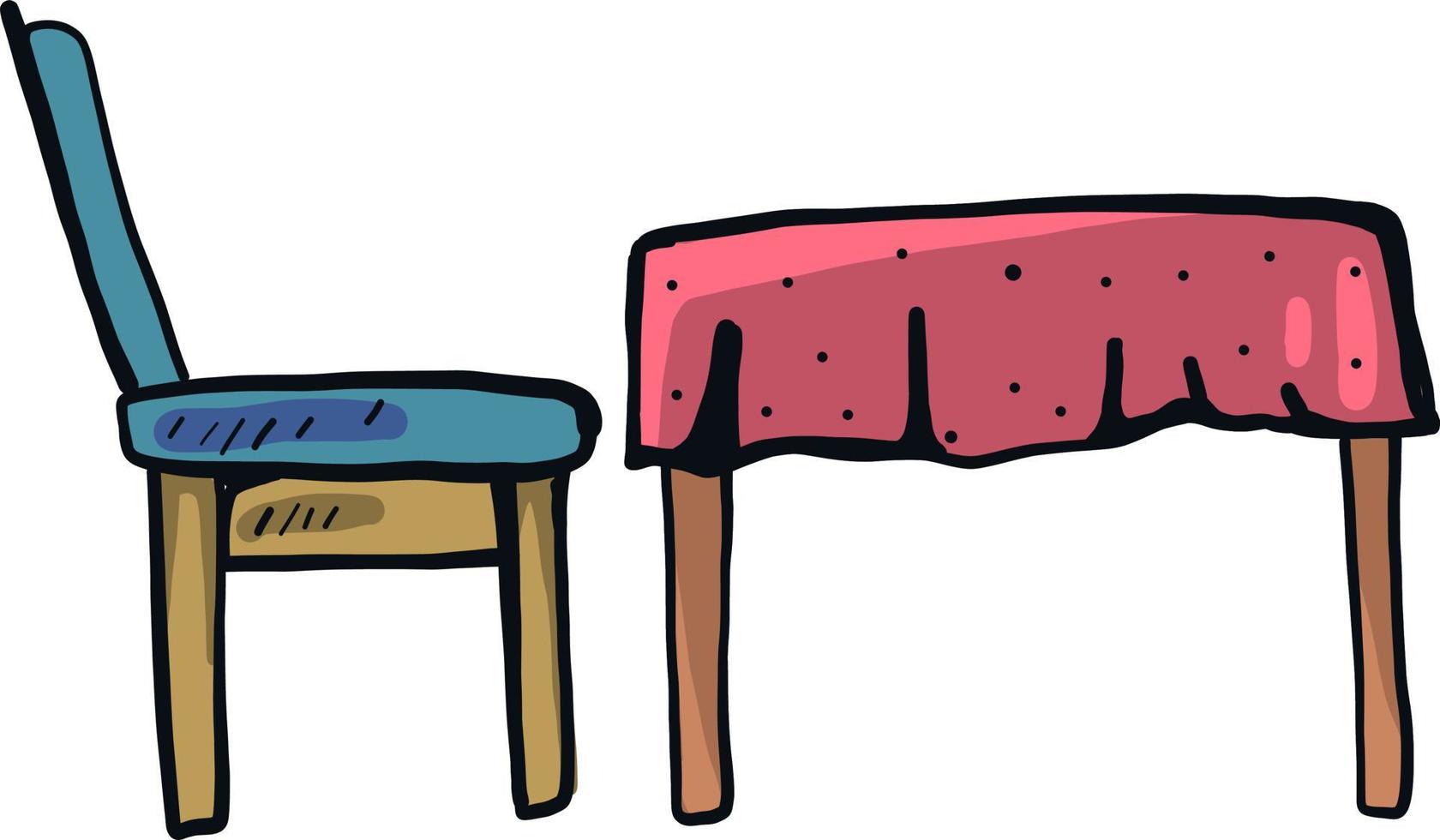 Table and chair, illustration, vector on a white background.