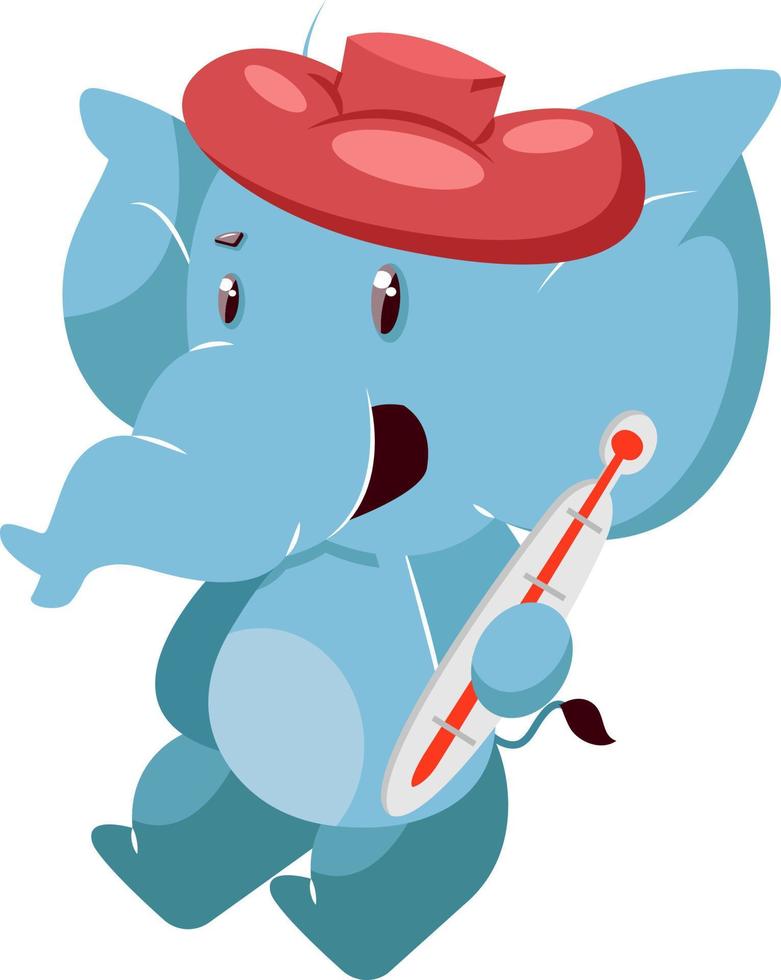 Sick elephant, illustration, vector on white background.
