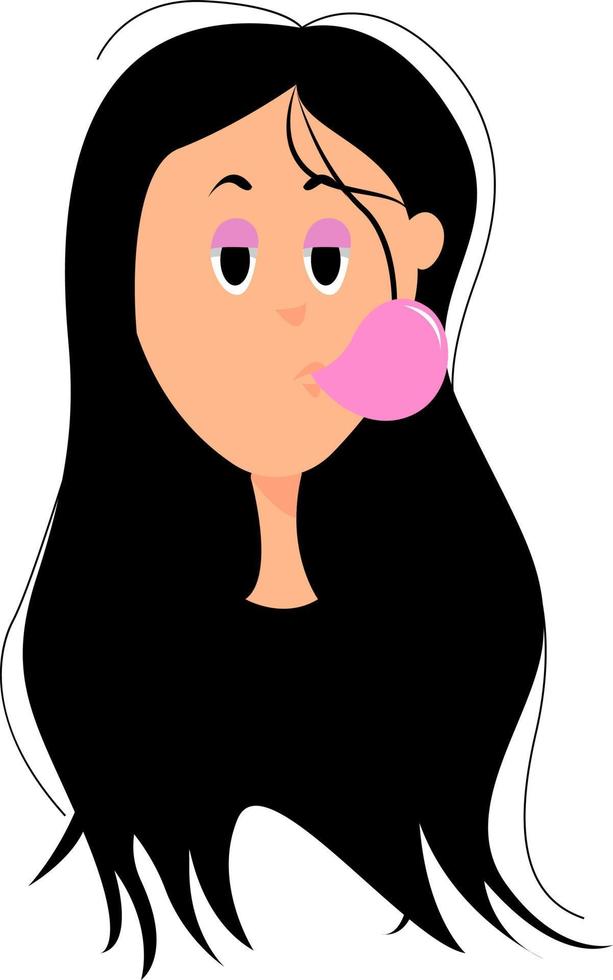 chica con chicle, ilustración, vector sobre fondo blanco.