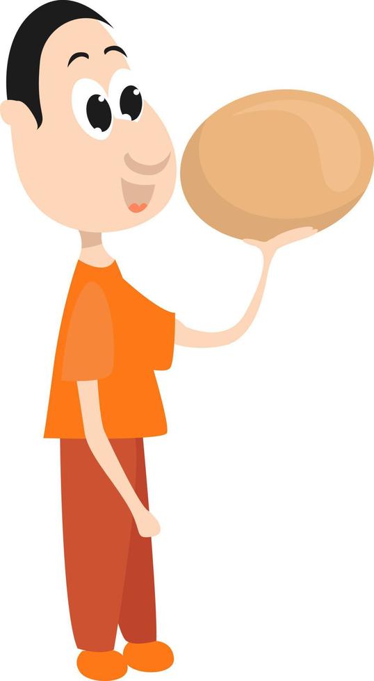 Man holding ostrich egg , illustration, vector on white background