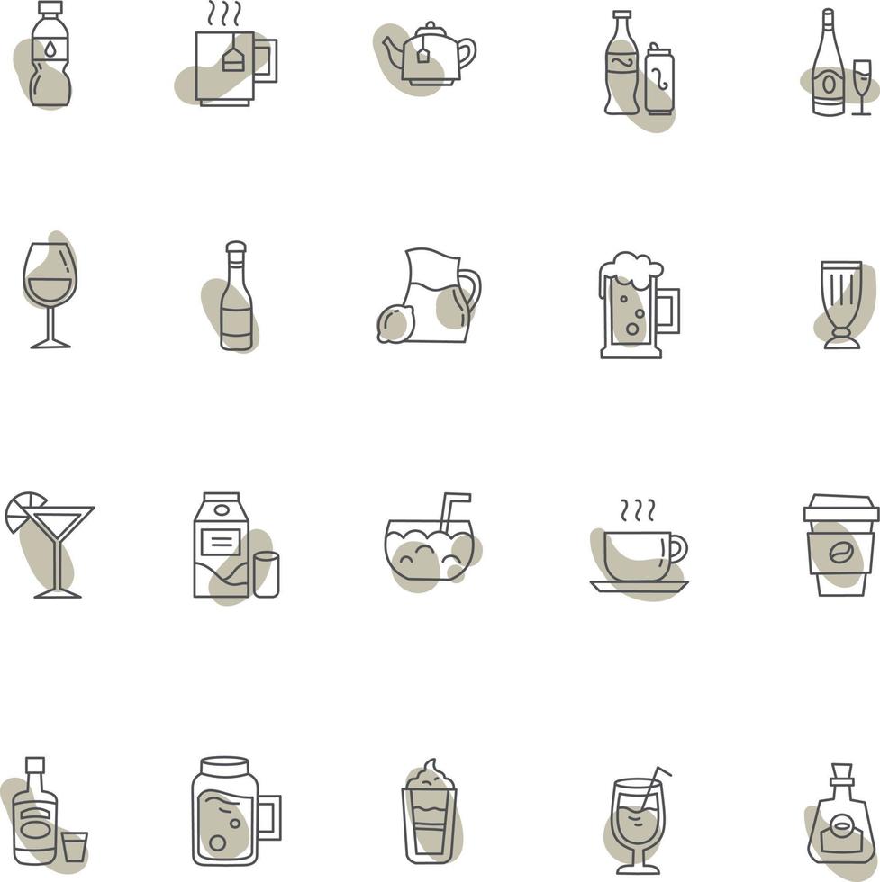 Botellas y vasos de bebidas, ilustración, vector sobre fondo blanco.