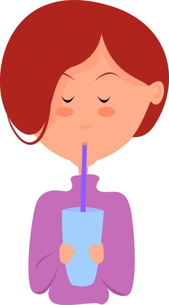 Girl with juice, illustration, vector on white background.
