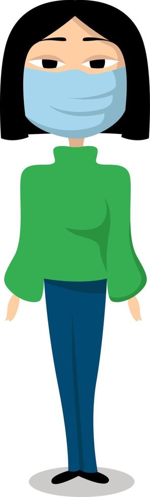 Masked Chinese woman, illustration, vector on white background