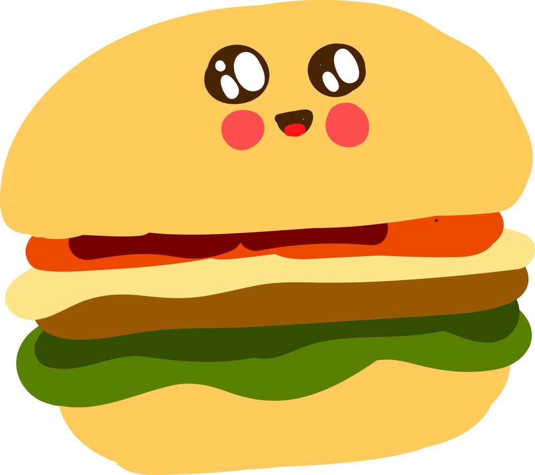 Cute Burger, ilustración, vector sobre fondo blanco.