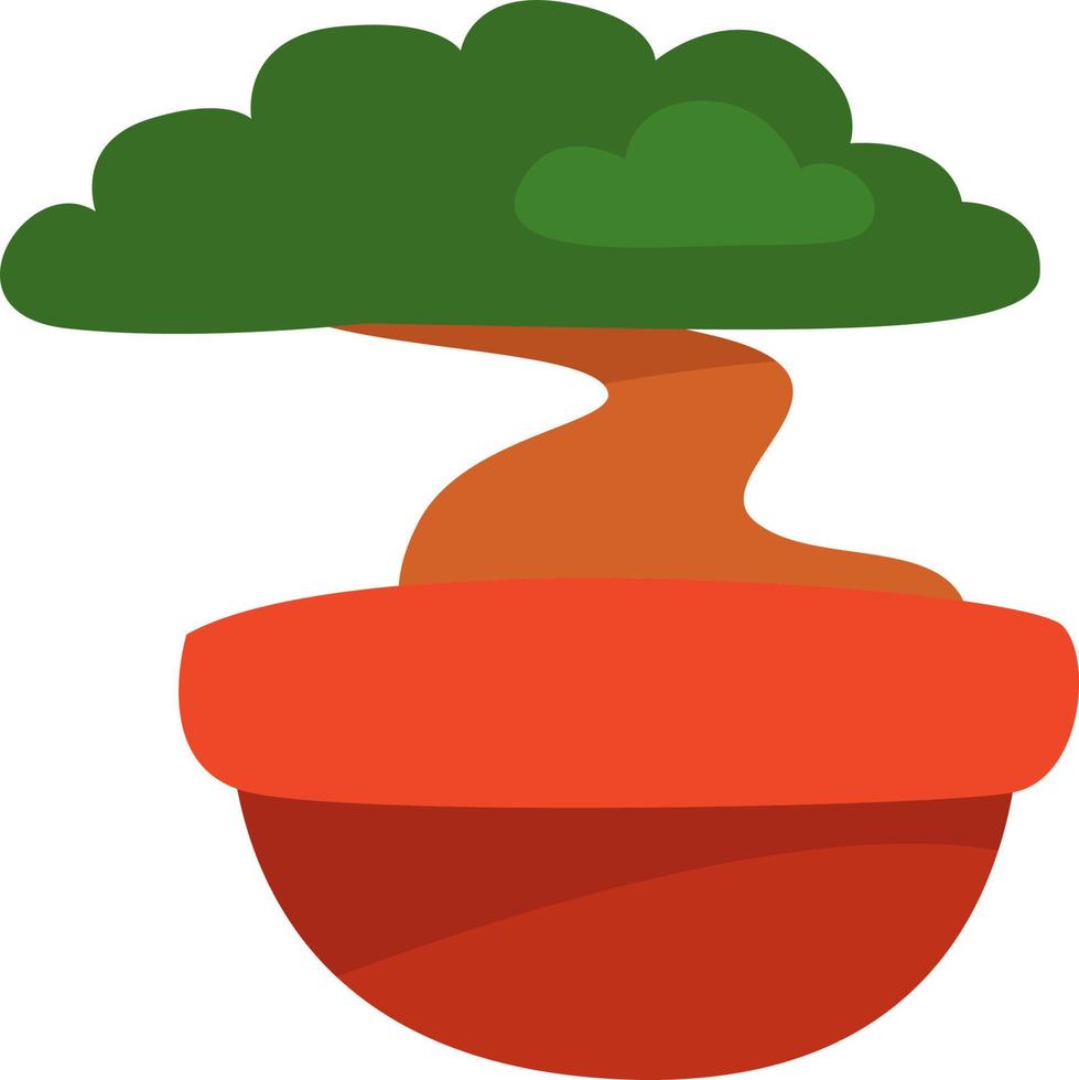 Bonsai tree in pot, illustration, vector on a white background.