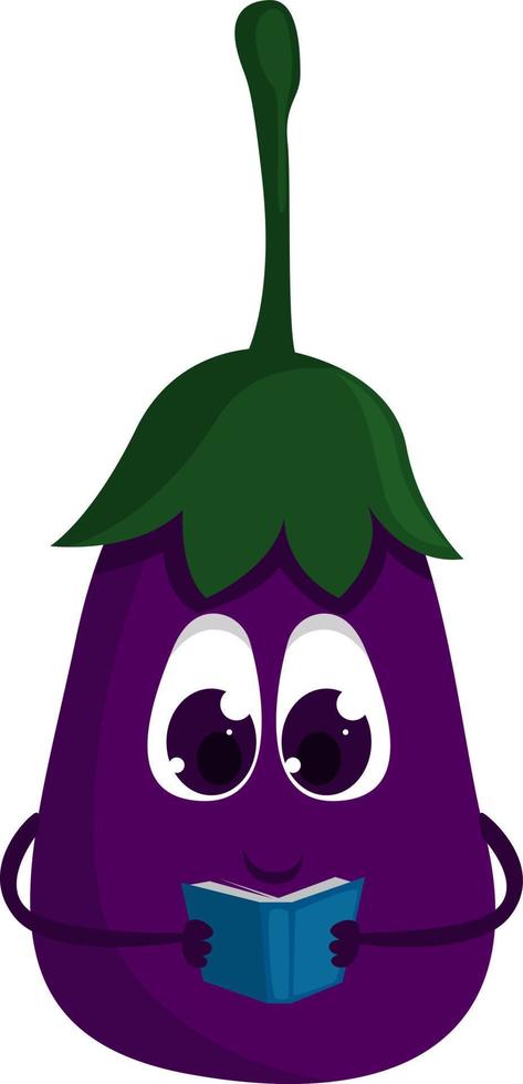 Eggplant reading book , illustration, vector on white background