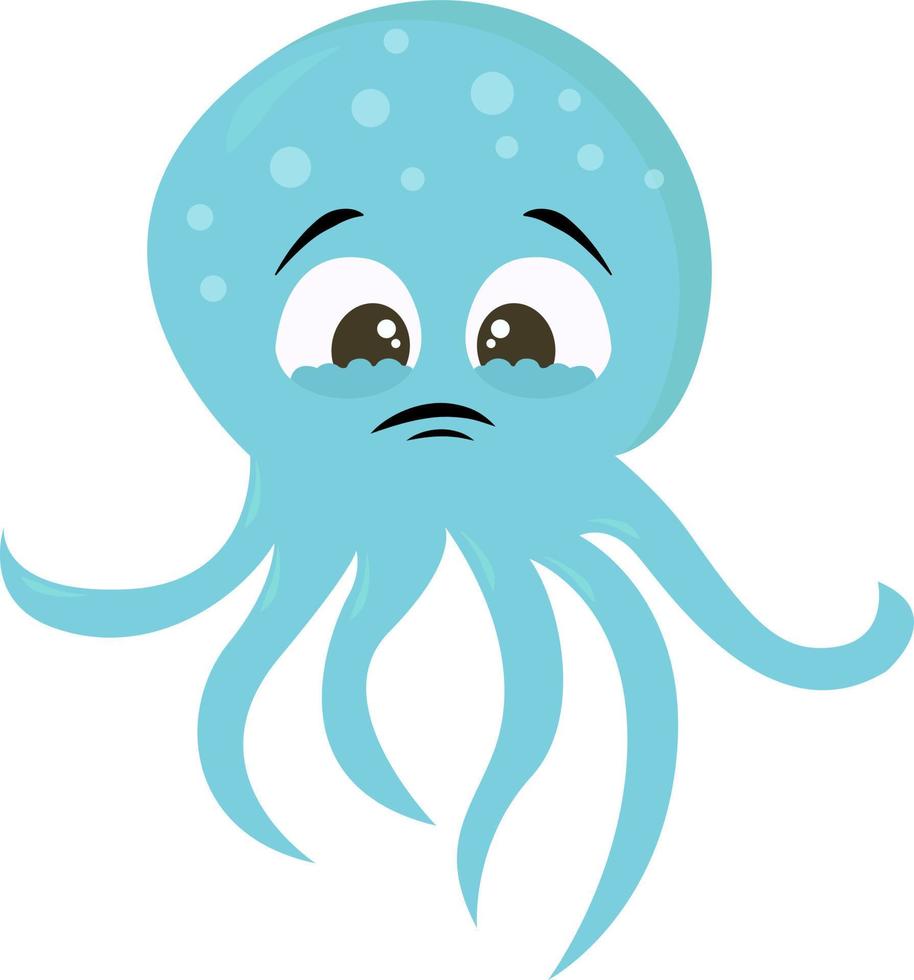 Sad blue octopus , illustration, vector on white background