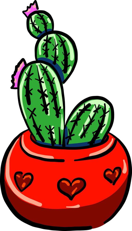 cactus en bote rojo, ilustración, vector sobre fondo blanco