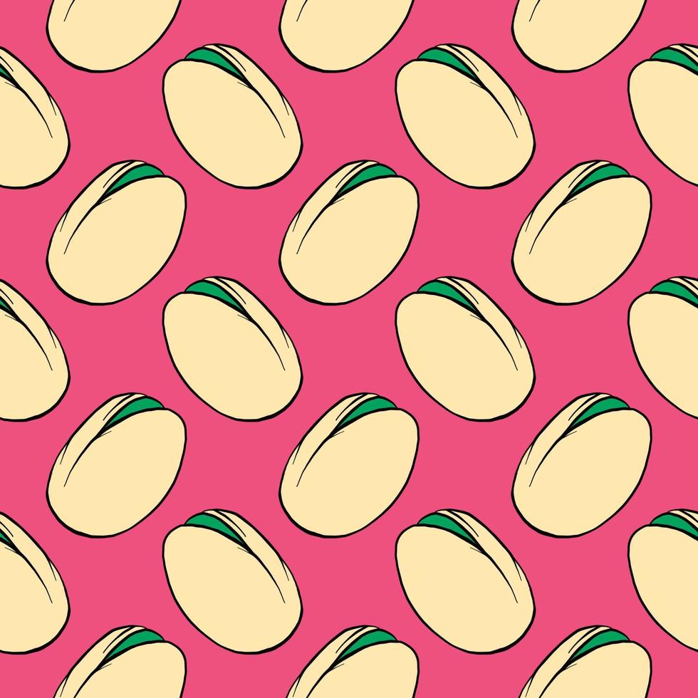 Delicious pistachio, seamless pattern on bright pink background. vector