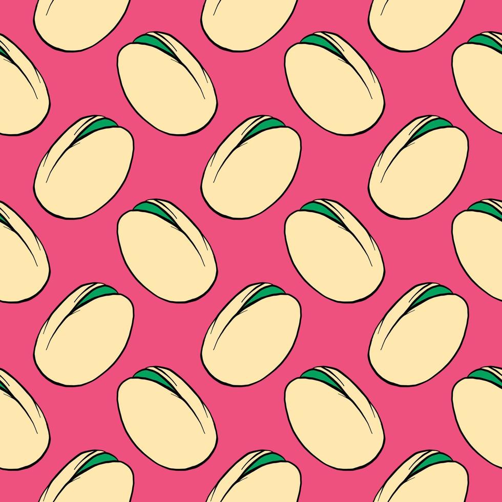 Delicious pistachio, seamless pattern on bright pink background. vector