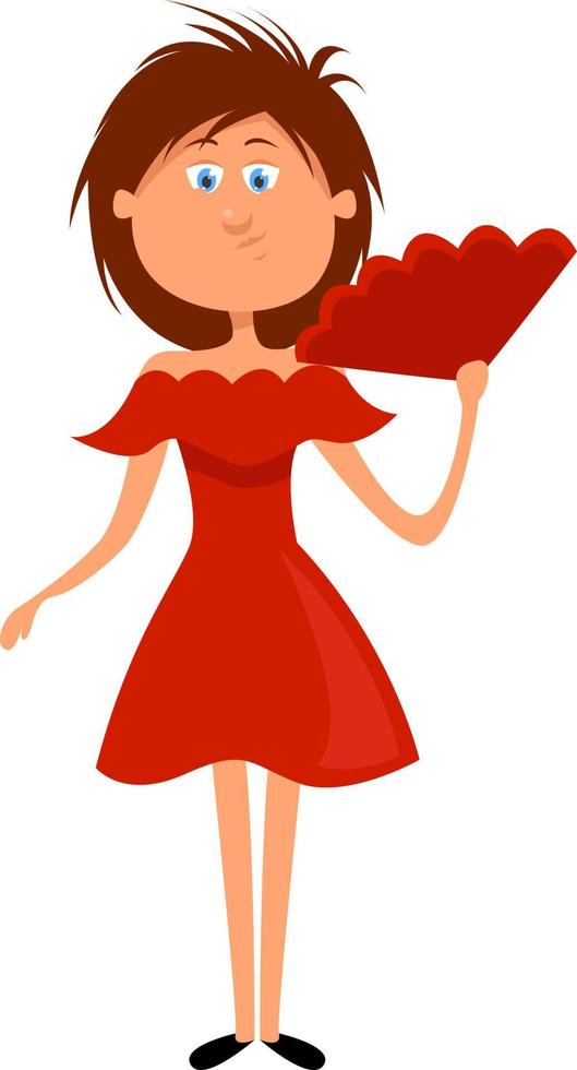 chica en vestido rojo, ilustración, vector sobre fondo blanco