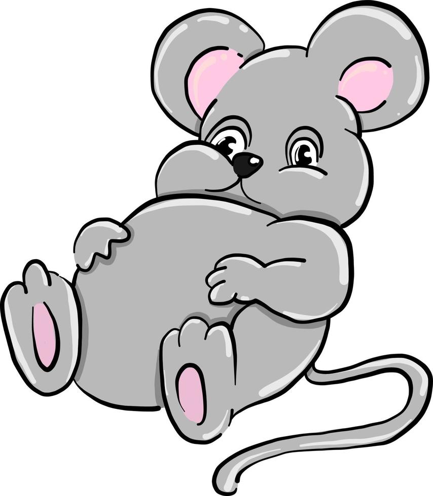 Ratón con gran barriga, ilustración, vector sobre fondo blanco.
