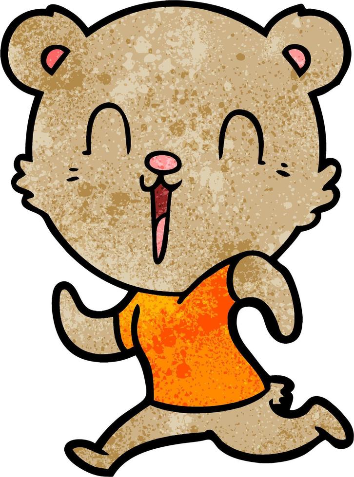 oso feliz de dibujos animados de textura grunge retro vector