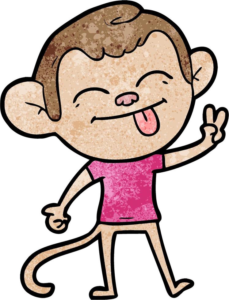 Retro grunge texture cartoon monkey tongue out vector