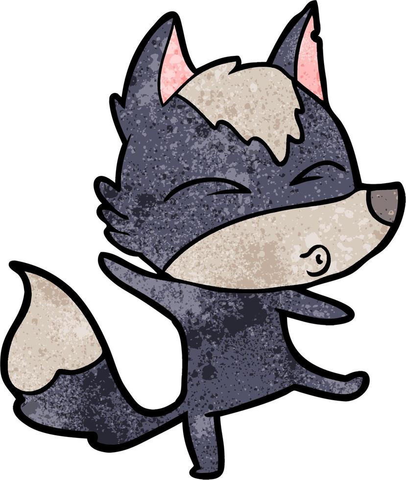 Retro grunge texture cartoon wolf whistling vector