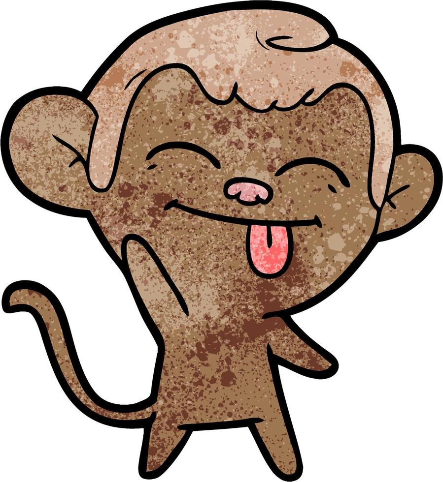 Retro grunge texture cartoon monkey tongue out vector