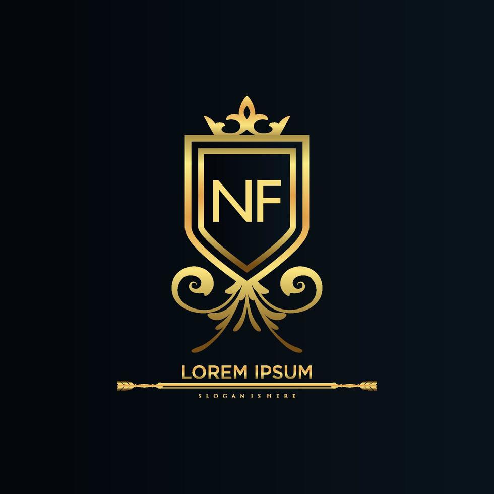 letra nf inicial con plantilla real.elegante con vector de logotipo de corona, ilustración de vector de logotipo de letras creativas.